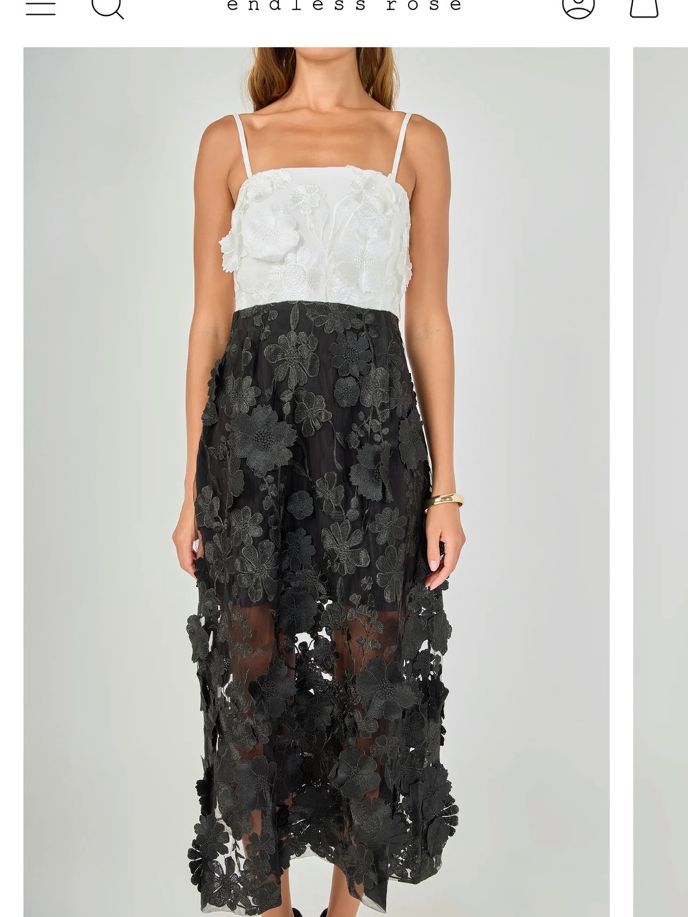Endless Rose White & Black Floral Appliqué Midi Dress
